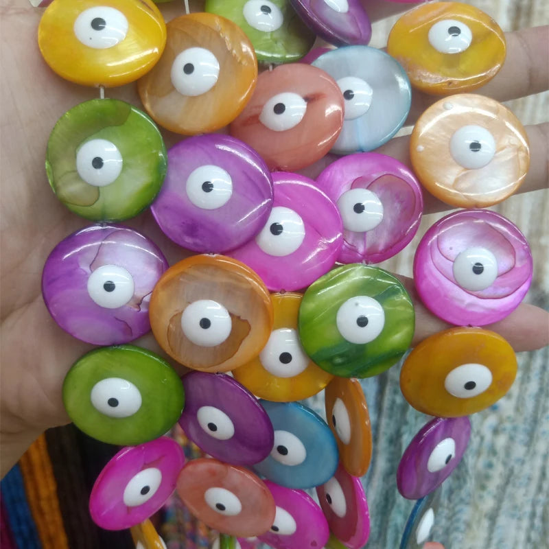 10pcs 25mm Evil Eye Shell Beads Mix Loose Big Sea Shell Bead DIY Jewelry Making
