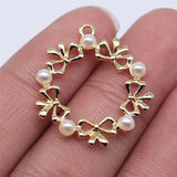 10pcs 25x25mm KC Plated Bow Wreath Charm Pendant For Earring Making