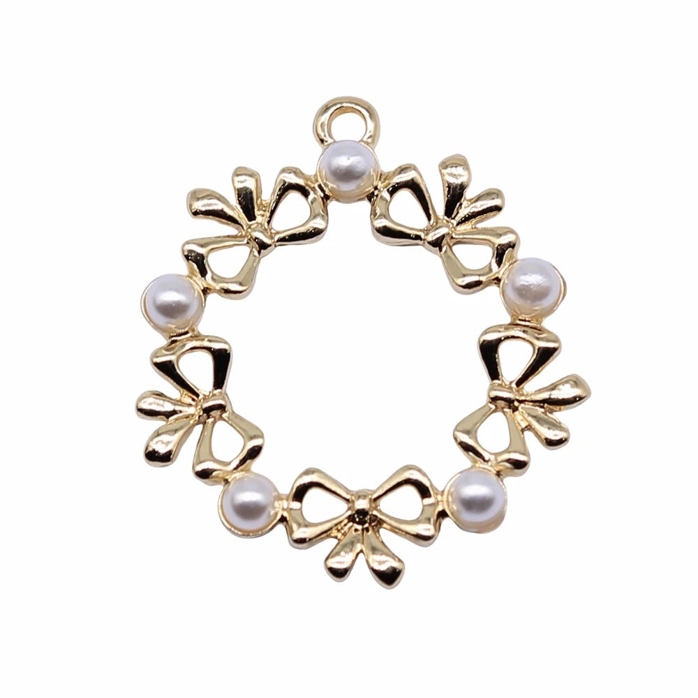 10pcs 25x25mm KC Plated Bow Wreath Charm Pendant For Earring Making