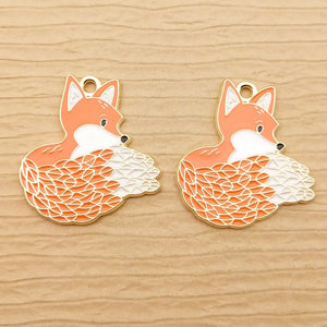 10pcs Enamel Fox Charm Jewelry DIY Craft Supplies Plated