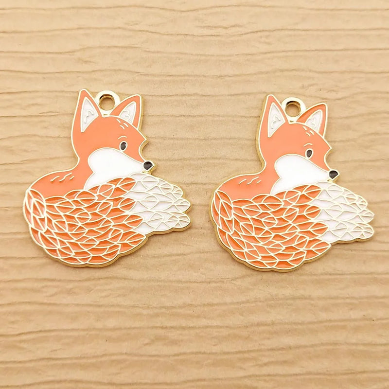 10pcs Enamel Fox Charm Jewelry DIY Craft Supplies Plated