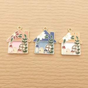 10pcs Enamel House Charm for DIY Jewelry Making
