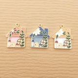 10pcs Enamel House Charm for DIY Jewelry Making