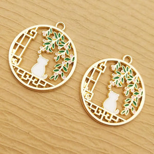 10pcs Enamel Flower Cat Charm for Jewelry Making Earring Pendant Necklace