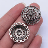 10pcs Antique Silver Round Hollow Flower Charms Pendant for Jewelry Making