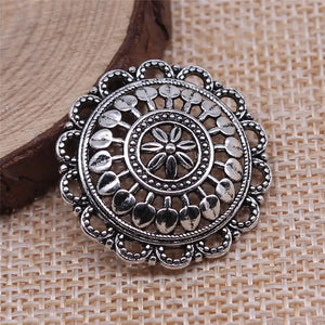 10pcs Antique Silver Round Hollow Flower Charms Pendant for Jewelry Making