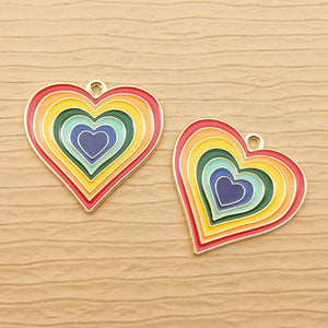 10pcs Enamel Rainbow Heart Charms for DIY Jewelry Making