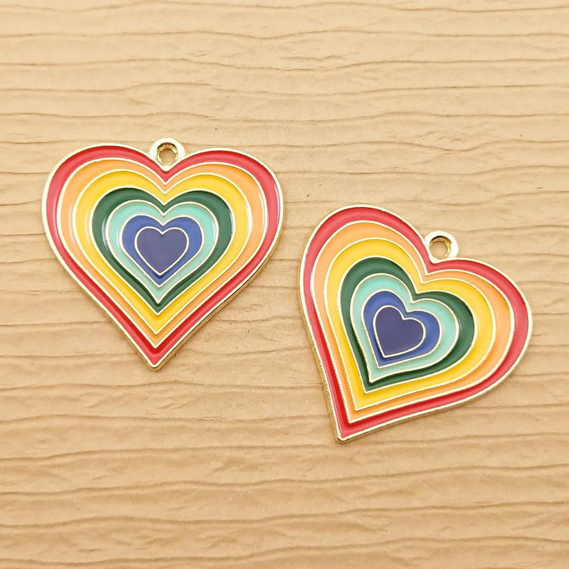 10pcs Enamel Rainbow Heart Charms for DIY Jewelry Making