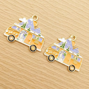 10pcs Enamel Mountain Bus Charm for Jewelry Making Earring Pendant DIY