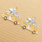 10pcs Enamel Mountain Bus Charm for Jewelry Making Earring Pendant DIY