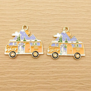 10pcs Enamel Mountain Bus Charm for Jewelry Making Earring Pendant DIY