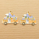 10pcs Enamel Mountain Bus Charm for Jewelry Making Earring Pendant DIY