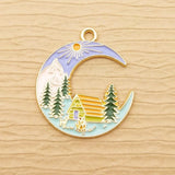 10pcs Enamel Tree House Moon Charm for Jewelry Making Earring Pendant
