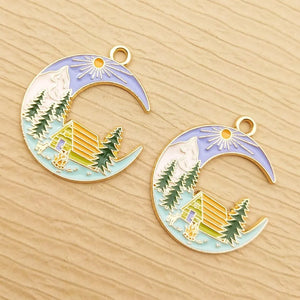 10pcs Enamel Tree House Moon Charm for Jewelry Making Earring Pendant