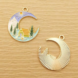 10pcs Enamel Tree House Moon Charm for Jewelry Making Earring Pendant
