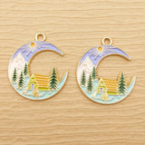 10pcs Enamel Tree House Moon Charm for Jewelry Making Earring Pendant
