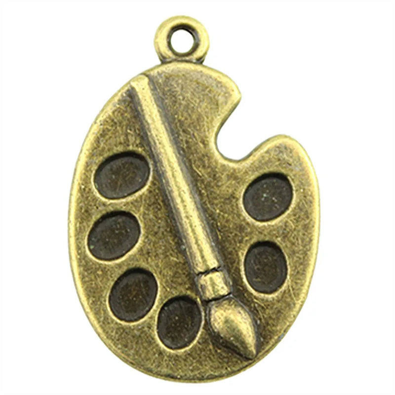 10pcs 28x19mm Brush And Palette Charms Painting Brush And Palette Pendant