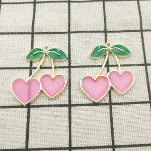 10pcs Enamel Cherry Charm for Jewelry Making Earrings Pendant Bracelet Necklace