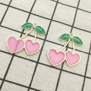 10pcs Enamel Cherry Charm for Jewelry Making Earrings Pendant Bracelet Necklace