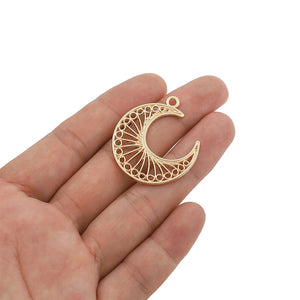 10pcs Golden Hollow Moon Charms Plated Pendants DIY Bracelet Necklace Accessory