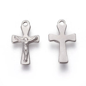 10pcs 304 SS Crucifix Cross Pendants for Easter DIY 16.5x9.5x1.8mm