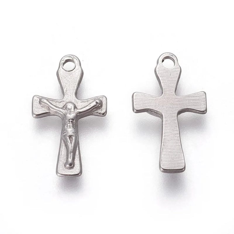 10pcs 304 SS Crucifix Cross Pendants for Easter DIY 16.5x9.5x1.8mm