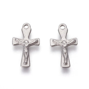 10pcs 304 SS Crucifix Cross Pendants for Easter DIY 16.5x9.5x1.8mm