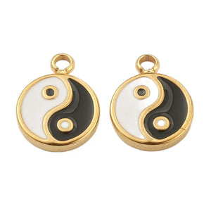 10pcs 304 Stainless Steel Enamel Charms Tai Ji Pendants Flat Round