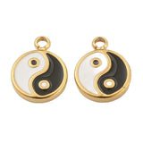 10pcs 304 Stainless Steel Enamel Charms Tai Ji Pendants Flat Round