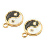 10pcs 304 Stainless Steel Enamel Charms Tai Ji Pendants Flat Round