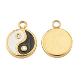 10pcs 304 Stainless Steel Enamel Charms Tai Ji Pendants Flat Round