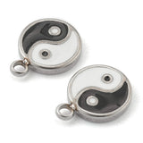 10pcs 304 Stainless Steel Enamel Charms Tai Ji Pendants Flat Round