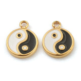 10pcs 304 Stainless Steel Enamel Charms Tai Ji Pendants Flat Round