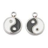 10pcs 304 Stainless Steel Enamel Charms Tai Ji Pendants Flat Round