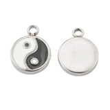 10pcs 304 Stainless Steel Enamel Charms Tai Ji Pendants Flat Round