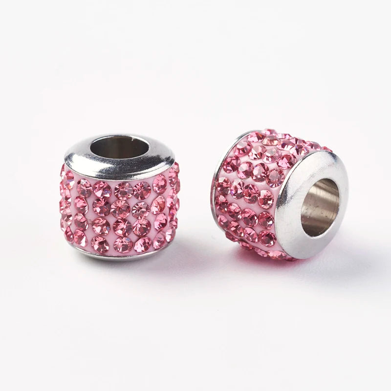 10pcs Stainless Steel Rhinestone European Beads for Jewelry Making