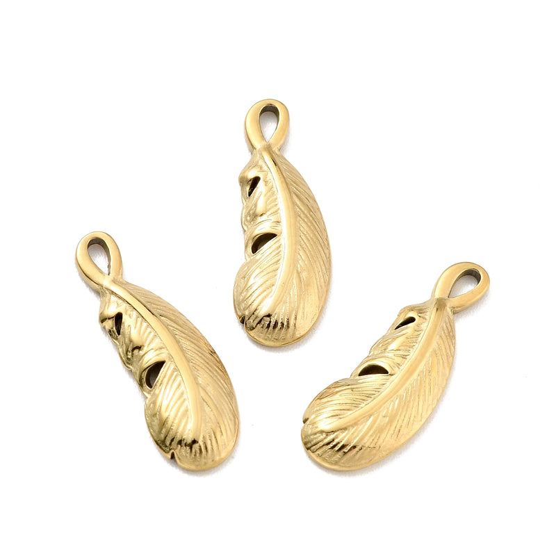 10pcs Stainless Steel Feather Charms Pendants DIY Jewelry Making