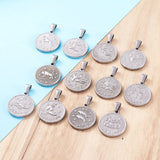 10pcs Stainless Steel Flat Round Pendant 12 Constellation DIY Necklace Decor