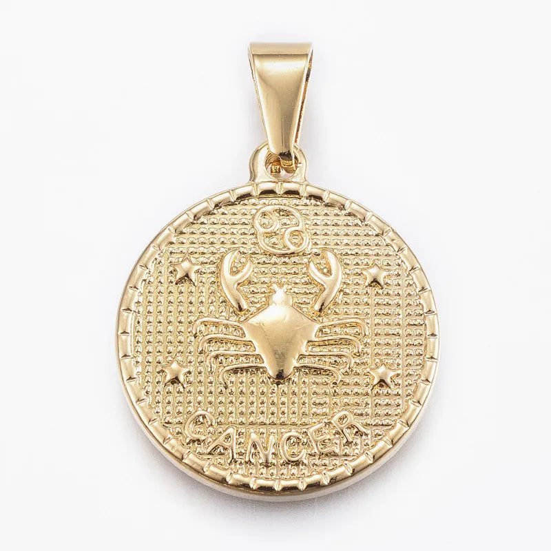 10pcs Stainless Steel Flat Round Pendant 12 Constellation DIY Necklace Decor