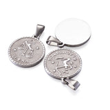 10pcs Stainless Steel Flat Round Pendant 12 Constellation DIY Necklace Decor