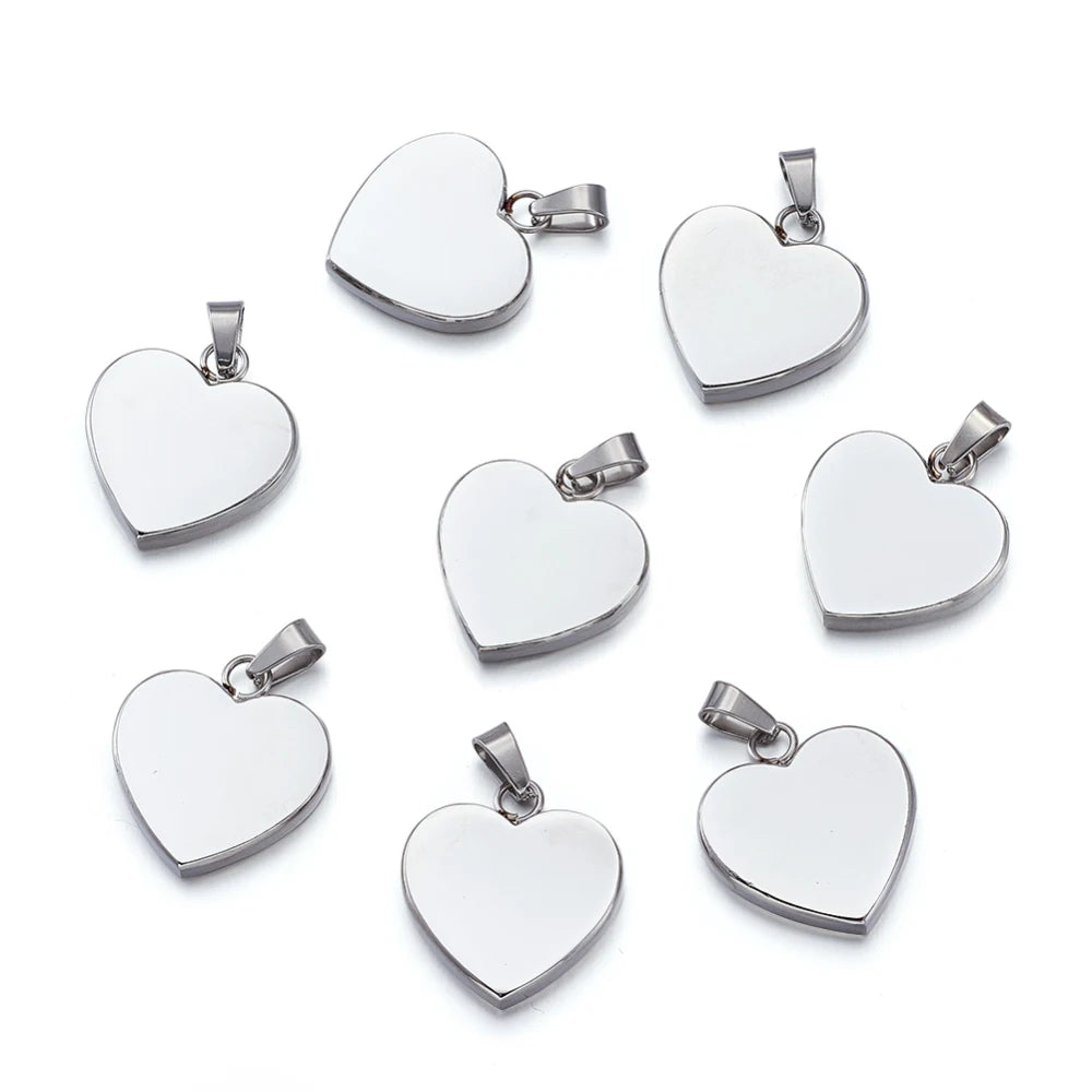 10pcs Heart Stamping Tag Pendants Stainless Steel DIY Necklace Jewelry Making