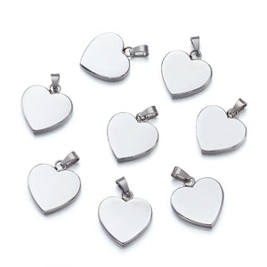 10pcs Heart Stamping Tag Pendants Stainless Steel DIY Necklace Jewelry Making