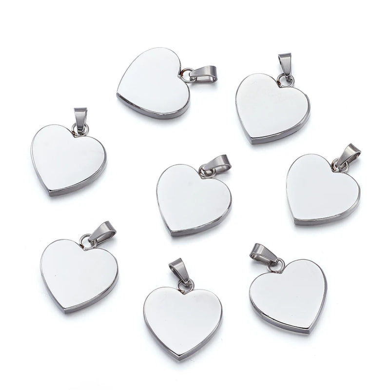 10pcs Heart Stamping Tag Pendants Stainless Steel DIY Necklace Jewelry Making
