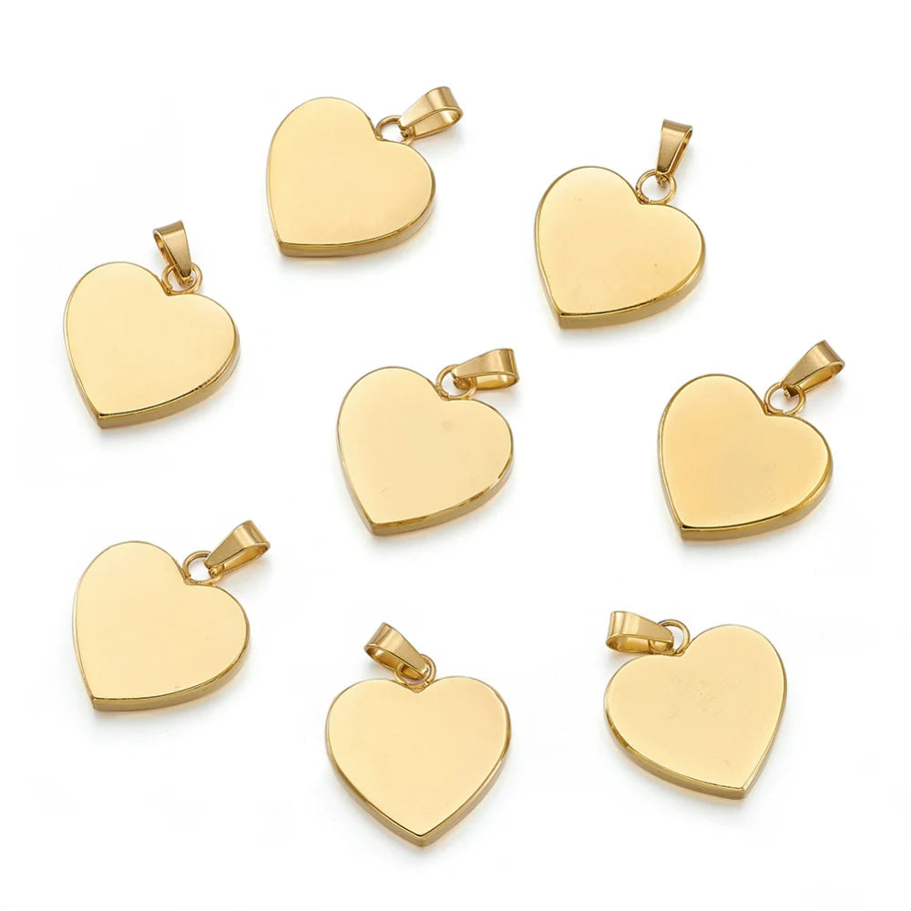 10pcs Heart Stamping Tag Pendants Stainless Steel DIY Necklace Jewelry Making