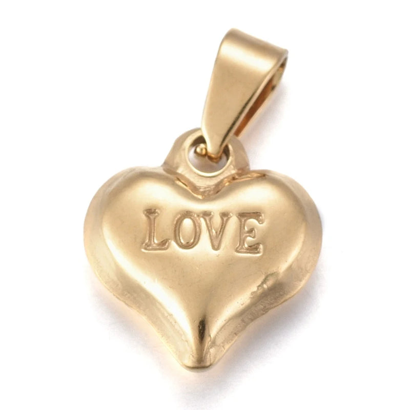 10pcs 304 Stainless Steel Heart Charms Love Pendants for Necklace DIY Decor