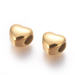 10pcs 304 Stainless Steel Heart European Large Hole Beads Golden 5mm