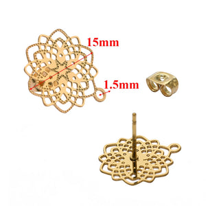 10pcs 304 Stainless Steel Hollow Flower Studs for DIY Earrings