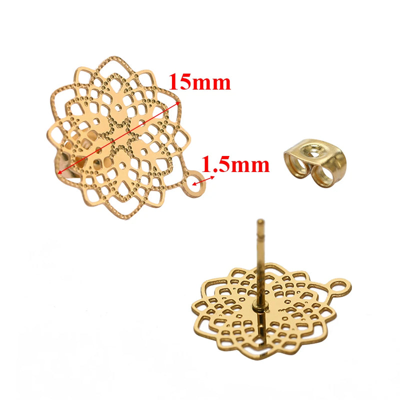 10pcs 304 Stainless Steel Hollow Flower Studs for DIY Earrings