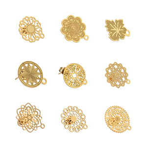 10pcs 304 Stainless Steel Hollow Flower Studs for DIY Earrings