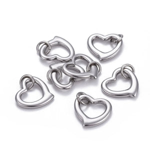 10pcs Open Heart Charms Pendants 304 Stainless Steel for Jewelry Making